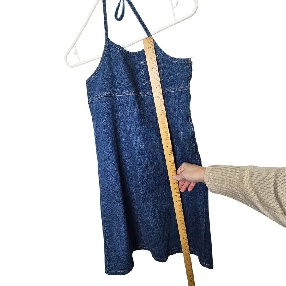 Old Navy Girls Size 12 Denim Jean Halter Dress Side Zipper 2002‎ Y2k Minimalist